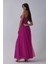 Fuşya Askılı Drapeli Uzun Şifon Abiye 08020032.12 5
