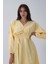 Sarı Beli Lastik Büzgülü V Yaka Bağlamalı Elbise 4593437.11 7