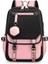 Fengdong Genç Kızlar Için Büyük Okul Çantaları USB Limanı Tuval Okul Çantası Öğrenci Kitap Çantası Moda Siyah Pembe Teen Okulu Backpackcolor: Siyah Pembe (Yurt Dışından) 1