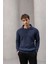 Oversize Selanik Örgü 4 Düğmeli Yarım Pat Rahat Kalıp Erkek Triko Kazak - Indigo 3