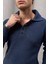 Oversize Selanik Örgü 4 Düğmeli Yarım Pat Rahat Kalıp Erkek Triko Kazak - Indigo 4