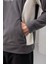 Frank Parçalı Kontrast Desenli Kapüşonlu Oversize Cepli Polar Erkek Sweatshirt - Füme 7