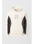 Frank Parçalı Kontrast Desenli Kapüşonlu Oversize Cepli Polar Erkek Sweatshirt - Ekru 5