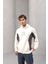 Frank Parçalı Kontrast Desenli Kapüşonlu Oversize Cepli Polar Erkek Sweatshirt - Ekru 6