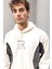 Frank Parçalı Kontrast Desenli Kapüşonlu Oversize Cepli Polar Erkek Sweatshirt - Ekru 7