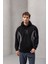 Frank Parçalı Kontrast Desenli Kapüşonlu Oversize Cepli Polar Erkek Sweatshirt - Siyah 6