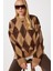 Baklava Desenli Oversize Triko Kazak LMT0043 Camel Kahverengi 3