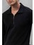 Eric Relax Fit Yarım Fermuarlı Polo Yaka Selanik Kumaş Erkek Sweatshirt - Siyah 2