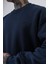 Erkek Respire Yazı Detaylı Basic Oversize Sweatshirt Lacivert 4