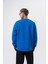 Erkek Respire Yazı Detaylı Basic Oversize Sweatshirt Mavi 3