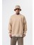 Erkek Respire Yazı Detaylı Basic Oversize Sweatshirt Bej 1