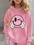 Kız Çocuk Pembe Kapüşonlu Sweatshirt – Emoji Baskılı, Rahat Oversize 1