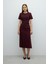 Beli Kemerli Vatka ve Yırtmaç Detaylı Midi Elbise K. Bordo K2611012_654 1