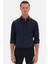Slim Fit Koyu Lacivert Italyan Yaka Armürlü Uzun Kollu Kolay Ütülenebilir Nefes Alan Dört Mevsim Gömlek 2HF02ORT3185 2