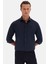 Slim Fit Koyu Lacivert Italyan Yaka Armürlü Uzun Kollu Kolay Ütülenebilir Nefes Alan Dört Mevsim Gömlek 2HF02ORT3185 3