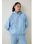 Mavi Oversize Kapüşonlu Aktif Sweatshirt 10