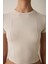 Bej Bisiklet Yaka Kısa Kollu Slim Fit Modal Tişört 12