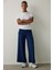 Lacivert Yüksek Bel Beli Lastikli Bol Paça Pantolon 9