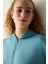 Turkuaz Mavi Yarım Fermuarlı Kapüşonlu Silky Touch Sweatshirt 1