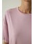 Lila Bisiklet Yaka Dikiş Detaylı Modal Oversize Tişört 9