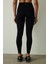 Siyah Yüksek Bel Pamuk Modal Karışımlı Slim Fit Spor Tayt 12