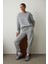 Gri Melanj Orta Bel Çift Dikişli Bağcıklı Oversize Jogger Eşofman Altı 11