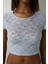 Açık Mavi Bisiklet Yaka Dantelli Crop Üst 1