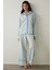 Açık Mavi Çizgili Gömlek Yaka Pamuklu Uzun Kollu Pijama Takımı- Inspired by Flora 8