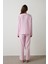 Açık Pembe Çizgili Bağlama Detaylı Pamuklu Gömlek Yaka Pijama Takımı 10