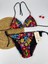 Likralı Siyah Kırmızı Çiçek Desenli Üçgen Şık Kadın Bikini Takımı 1