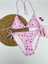 Pembe Renkli Fiyonk Desenli Boyundan Bağlamalı Şık Üçgen Bikini Takımı 1