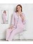 Desenli Uzun Kollu Rahat Kadın Düğmeli Pijama Takımı 1