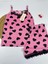 Pembe Siyah Kalp Desenli Askılı Şort Pijama Takımı 2