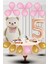 5 Yaş Retro Folyo Krem Ayıcık Pembe Gold Balon Rose Gold Rakam Doğum Günü Süsleme 1