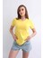 Kadın V Yaka Düz Baskısız %100 Pamuk Sarı Basic Tişört 3