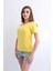 Kadın V Yaka Düz Baskısız %100 Pamuk Sarı Basic Tişört 4