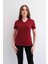Kadın V Yaka Düz Baskısız %100 Pamuk Bordo Basic Tişört 5