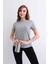 Kadın V Yaka Düz Baskısız %100 Pamuk Gri Melanj Basic Tişört 2