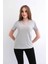 Kadın V Yaka Düz Baskısız %100 Pamuk Gri Basic Tişört 1