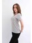 Kadın V Yaka Düz Baskısız %100 Pamuk Gri Basic Tişört 2