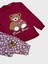 Kız Çocuk Pamuklu Bordo Renk Ayıcık Desenli Uzun Kollu Pijama Takımı 2