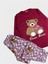 Kız Çocuk Pamuklu Bordo Renk Ayıcık Desenli Uzun Kollu Pijama Takımı 3