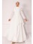 Kol Ağzı Taş İşlemeli Pile ve Volan Detaylı Tafta Saten Tesettür Abiye Elbise BEYAZ 1215 6