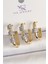Pirinç Gold Renk 3'lü Halka Model Gümüş Zirkon Taş Detaylı Kadın Kombin Küpe TG27BKP10472 1