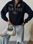 Kadın Newyork Nakışlı 3 Iplik Fermuarlı Sweatshirt Kazak 1