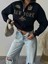 Kadın Newyork Nakışlı 3 Iplik Fermuarlı Sweatshirt Kazak 3