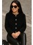 Kadın Siyah Yumuşak Dokulu Hırka Taşlı Düğme Detaylı 5559 3