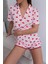 Kadın Gömlek Yaka Pamuklu Kalp Desenli 3'lü Yumuşak Dokulu Pijama Takımı 4