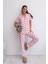 Kadın Gömlek Yaka Pamuklu Kalp Desenli 3'lü Yumuşak Dokulu Pijama Takımı 5