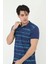 Erkek Yakalı Slim Fit Pike Çizgili T-Shirt - Mavi 4
